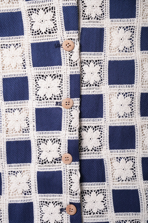 Flower Pattern Crochet Button Up Shirt