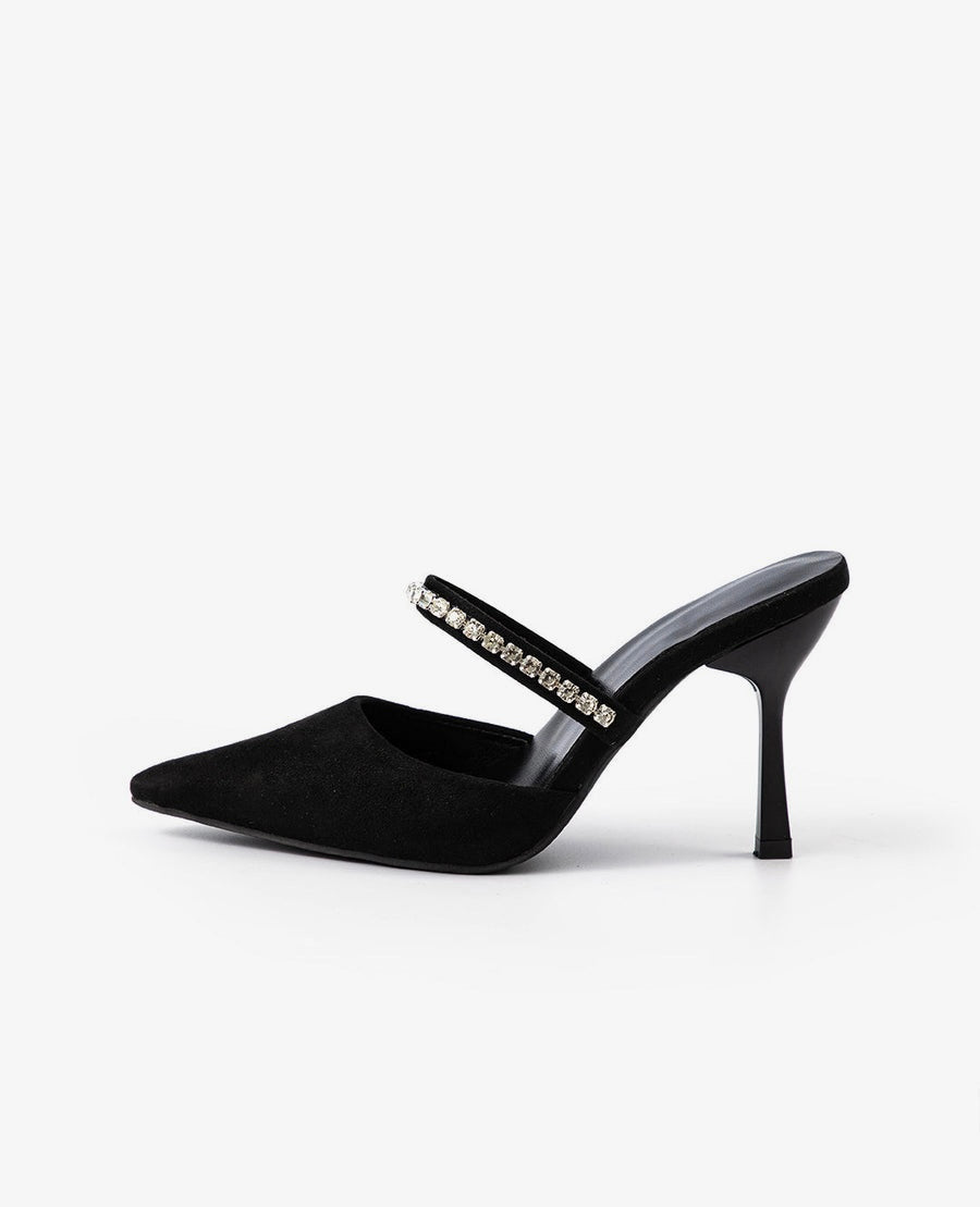 Suede Rhinestone High Heels