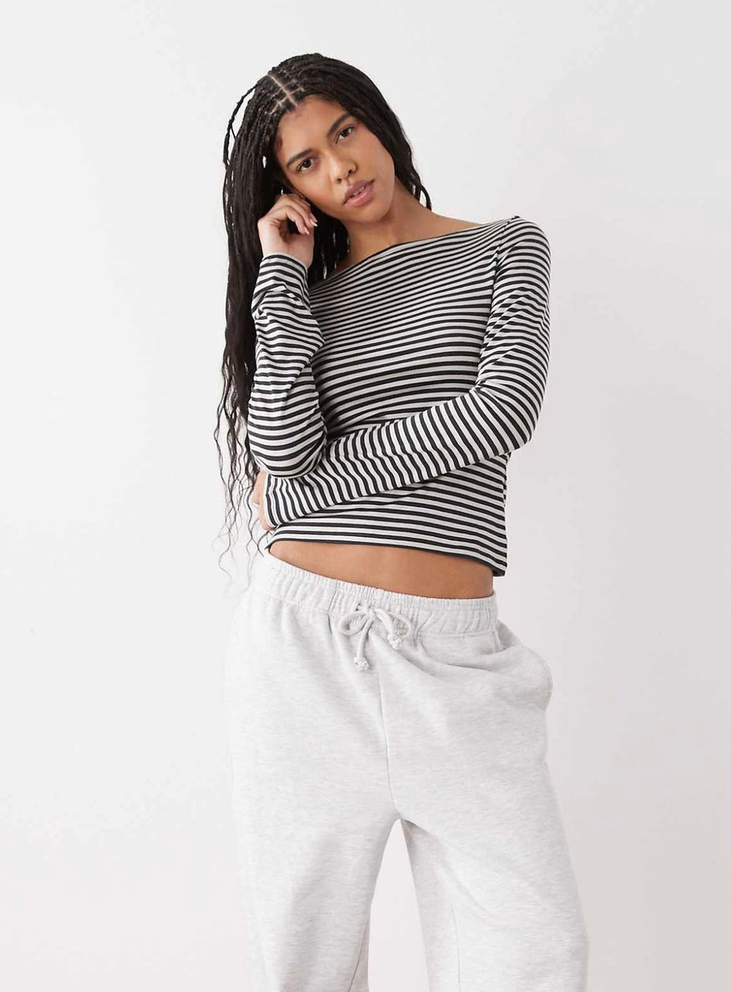 Off-Shoulder Striped T-Shirt