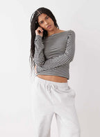 Off-Shoulder Striped T-Shirt