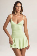 Suspender V-neck ruffle dress