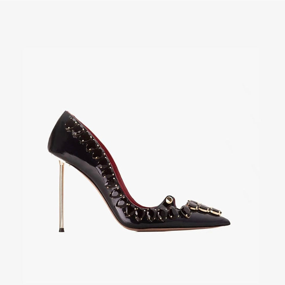 Rhinestone Leather Pumps