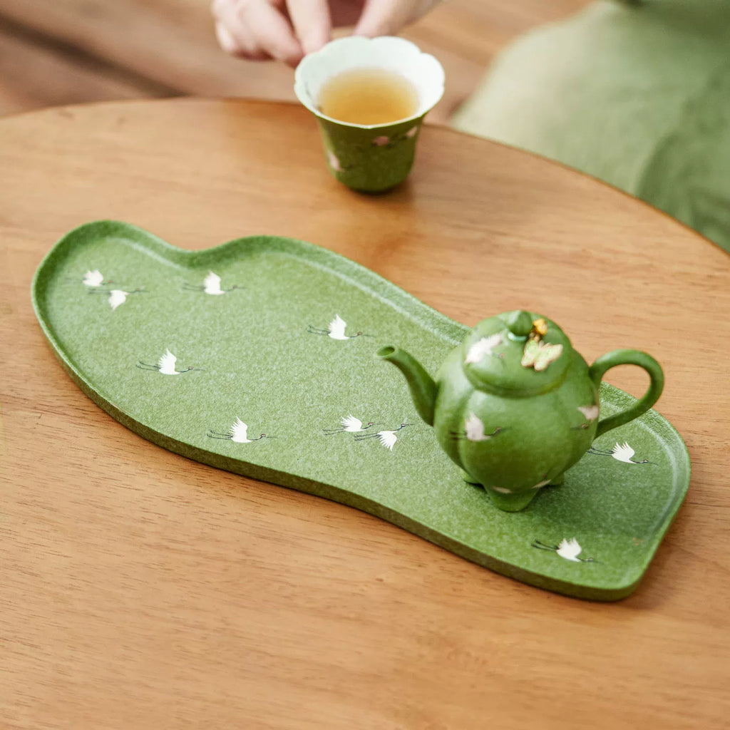 Crane Green Glaze Tea Tray — “Qingchi” Dry Tea Plate-2