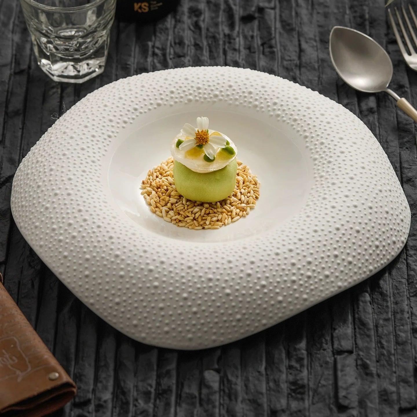 Handcrafted Porcelain Plate with Sesame Grain Texture – Fine Dining Collection-0