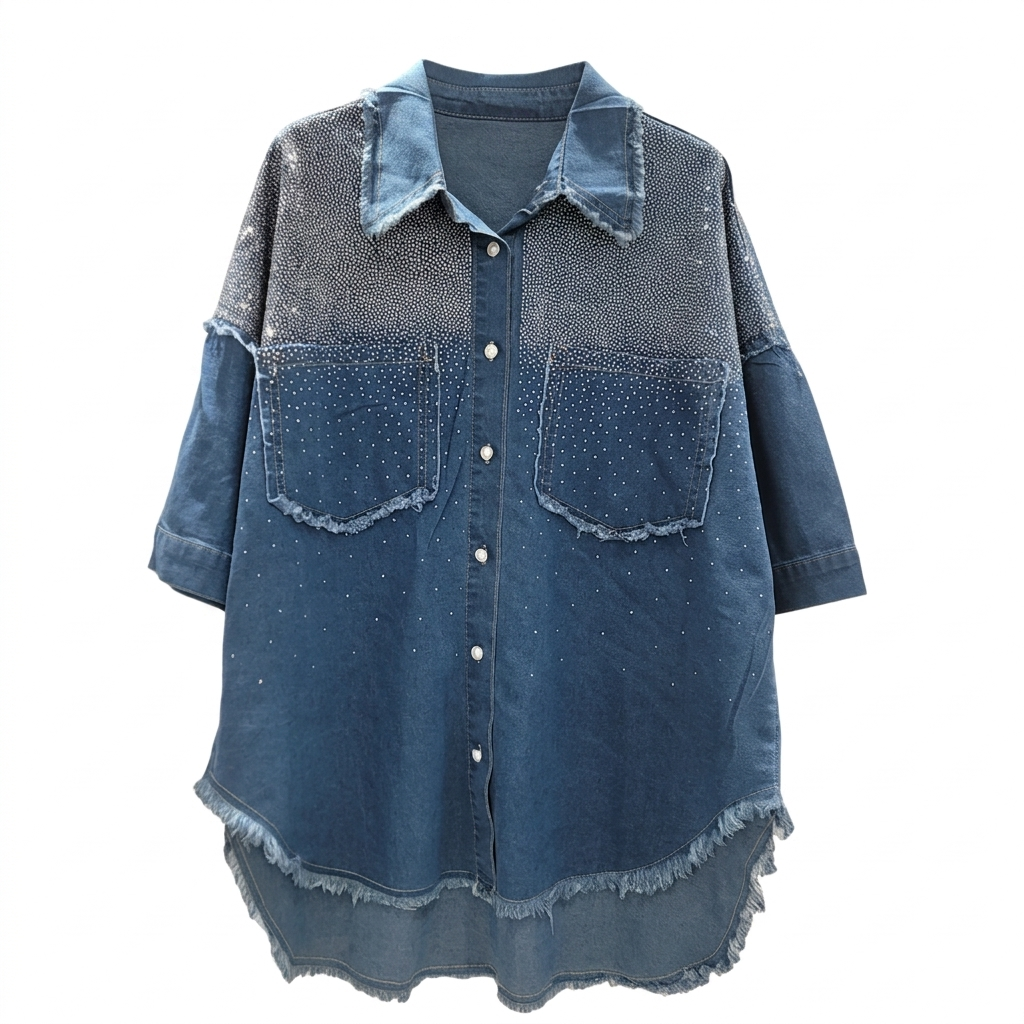 Vibrant Crystal Denim Two-Piece Set