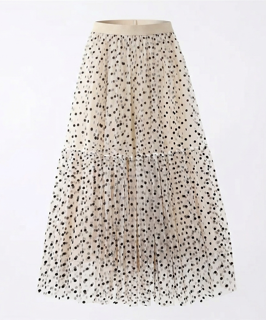 Divine Polka Dot Mesh Midi Skirt