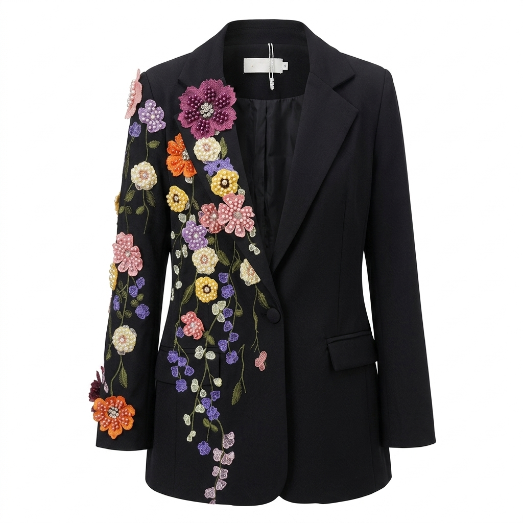 Audacious Embroidered Flower Blazer