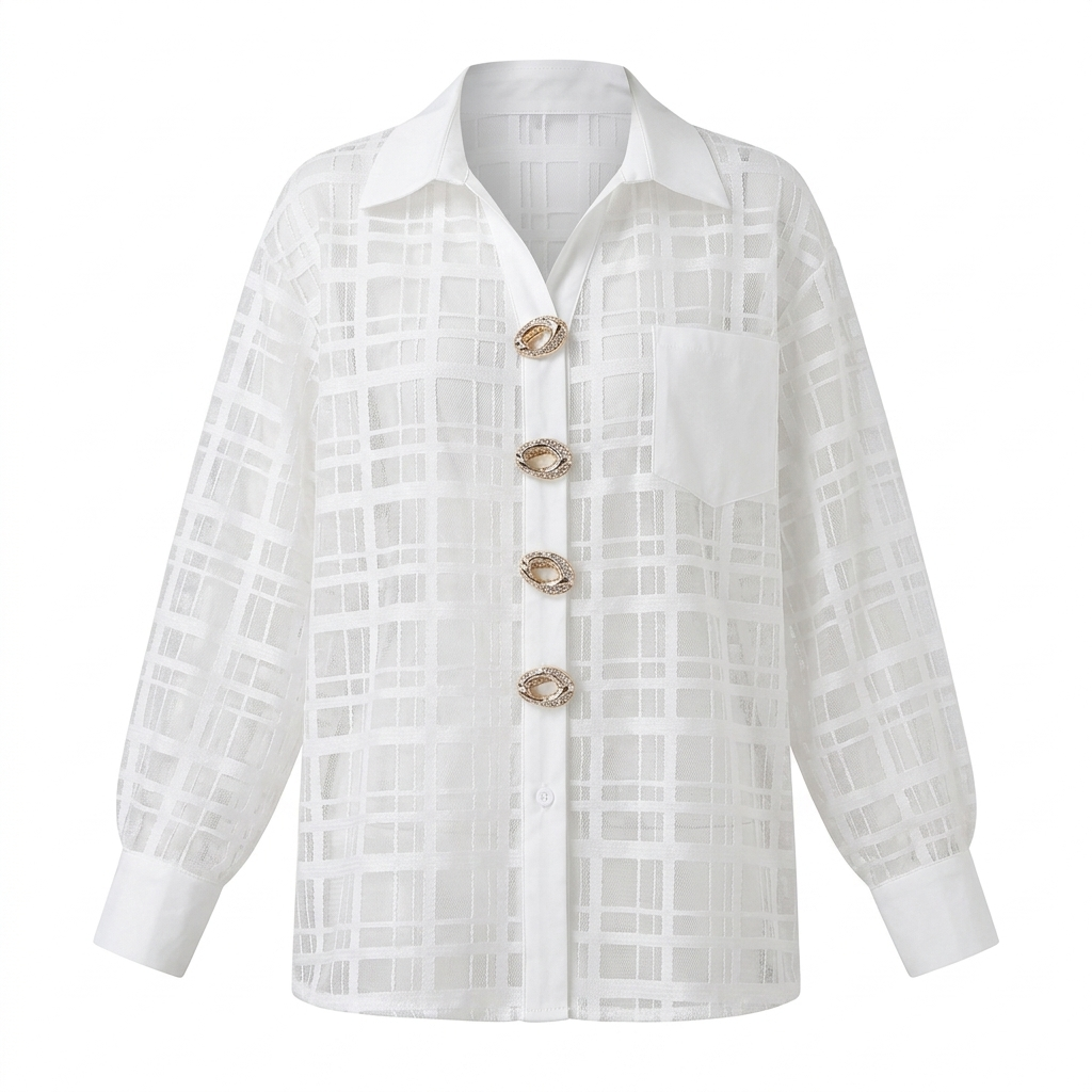 Bold Mesh Plaid Blouse