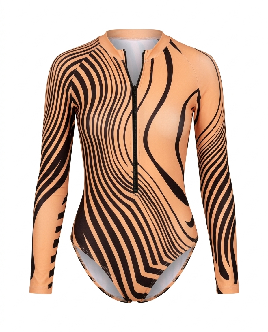 Vibrant Striped Zipper One-Piece