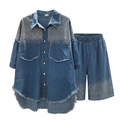 Vibrant Crystal Denim Two-Piece Set