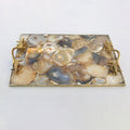 Golden Brown Agate  Serving Tray With Brass Handles