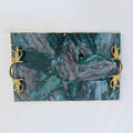 Green Aventurine Agate  Serving Tray With Brass Handles