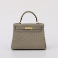 Grey Genuine Ostrich Skin Leather Flap Tote Bag