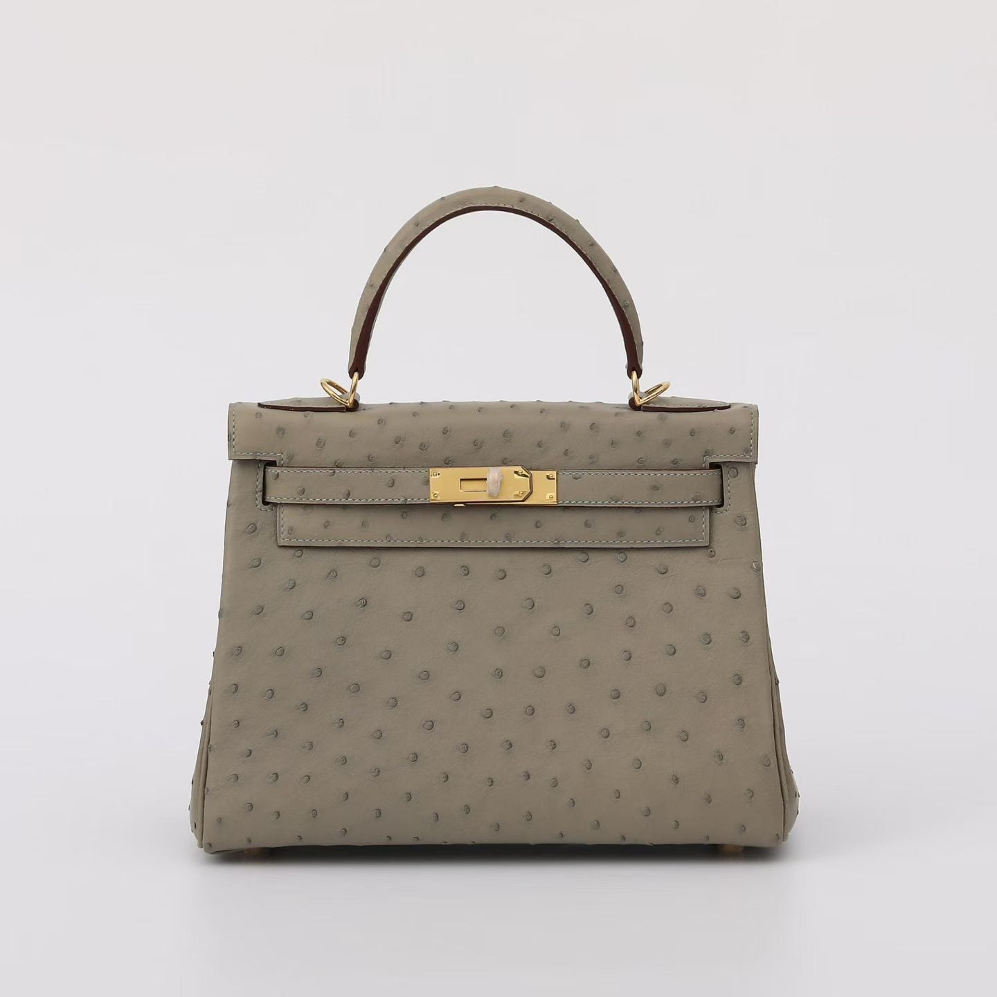 Grey Genuine Ostrich Skin Leather Flap Tote Bag