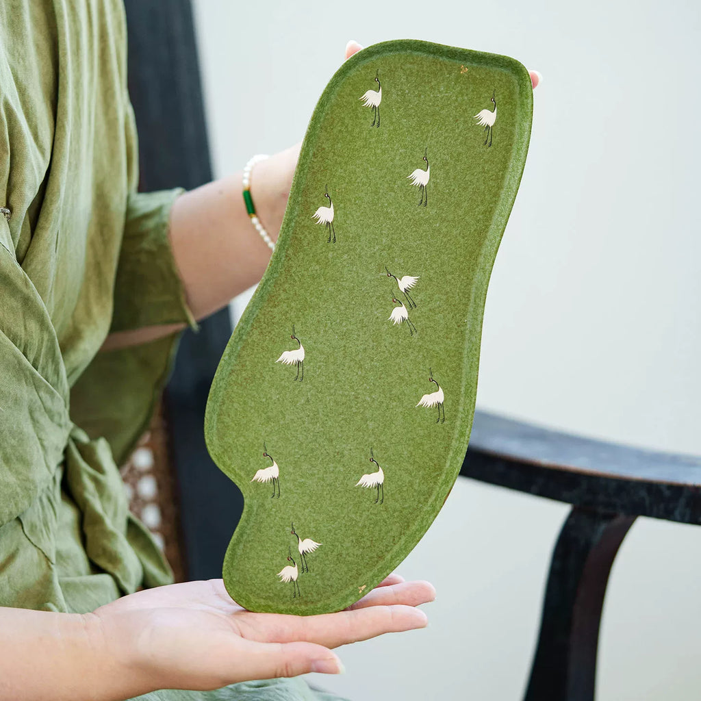 Crane Green Glaze Tea Tray — “Qingchi” Dry Tea Plate-3