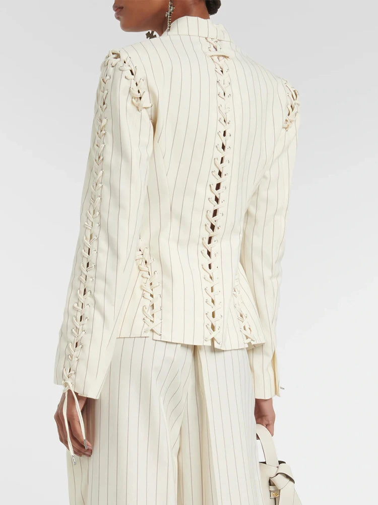 Patchwork Lace Up Blazer