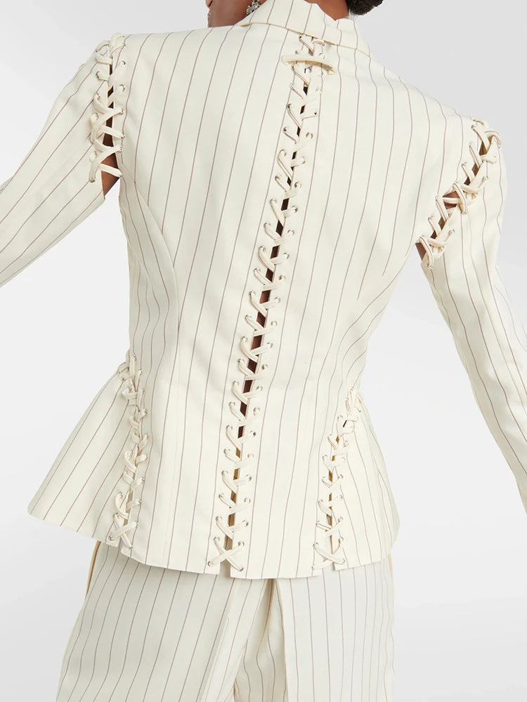 Patchwork Lace Up Blazer