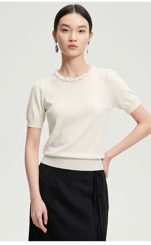 Beaded Round Neck Knit