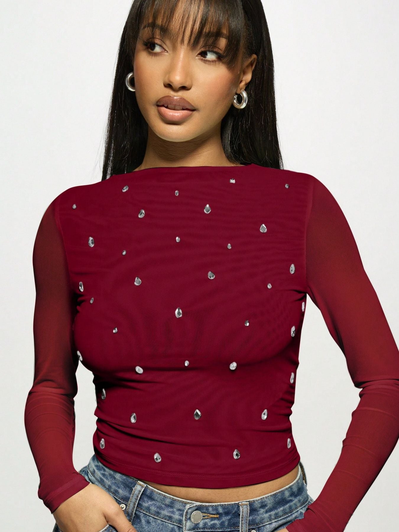 Mesh Rhinestone Top