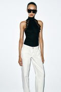 Versatile lace ribbed T-shirt