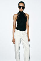 Versatile lace ribbed T-shirt