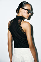 Versatile lace ribbed T-shirt