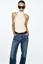 Versatile lace ribbed T-shirt