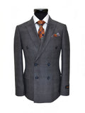 Dark Grey Prince Of Wales Check Double Breasted Suit