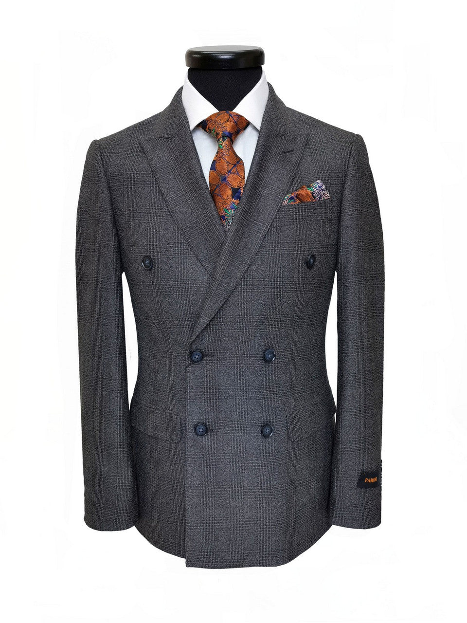 Dark Grey Prince Of Wales Check Double Breasted Suit
