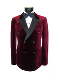 Burgundy Double Breasted Velvet Tuxedo Blazer