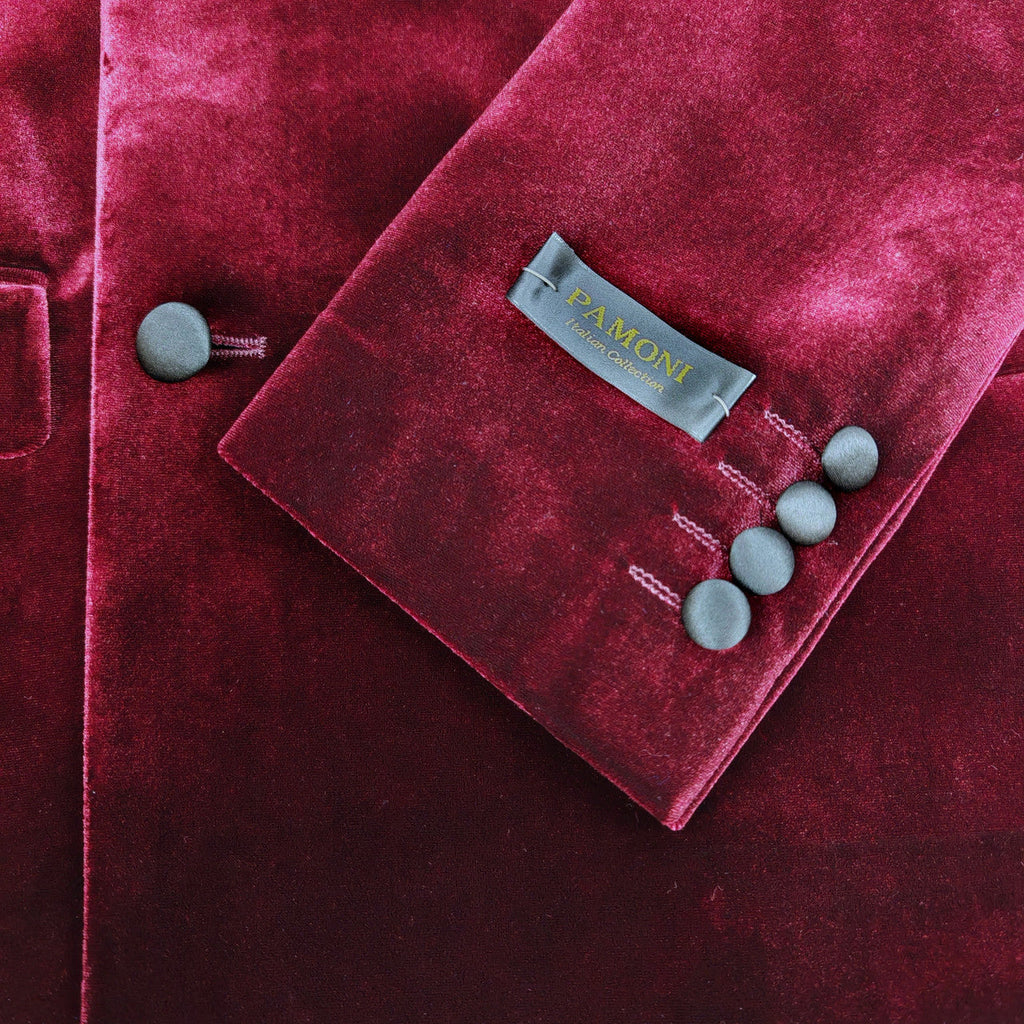 Burgundy Double Breasted Velvet Tuxedo Blazer