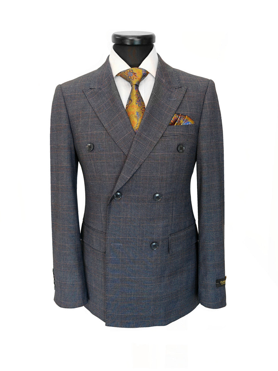 Charcoal Blue Glen Check Double-Breasted Suit