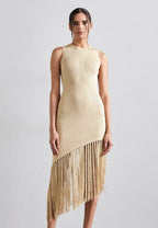 Tassel knit slim dress