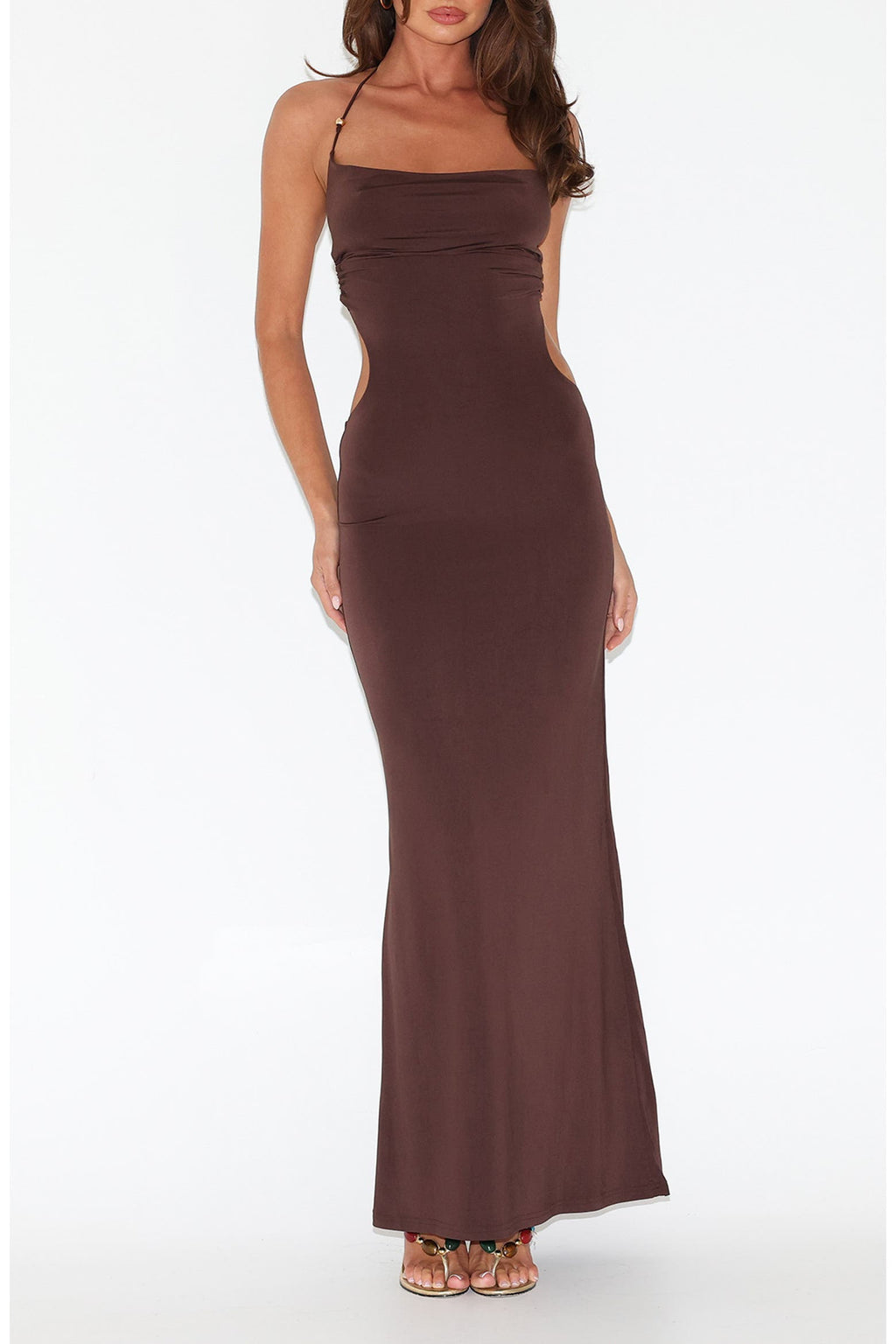 backless tied neck dress