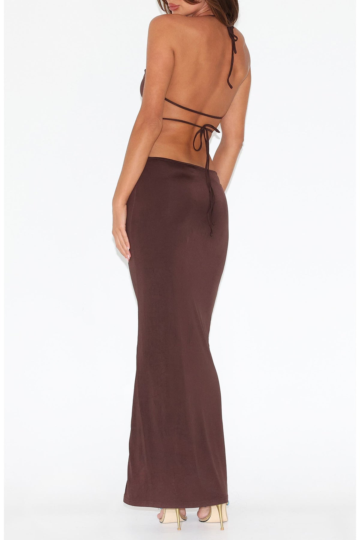 backless tied neck dress