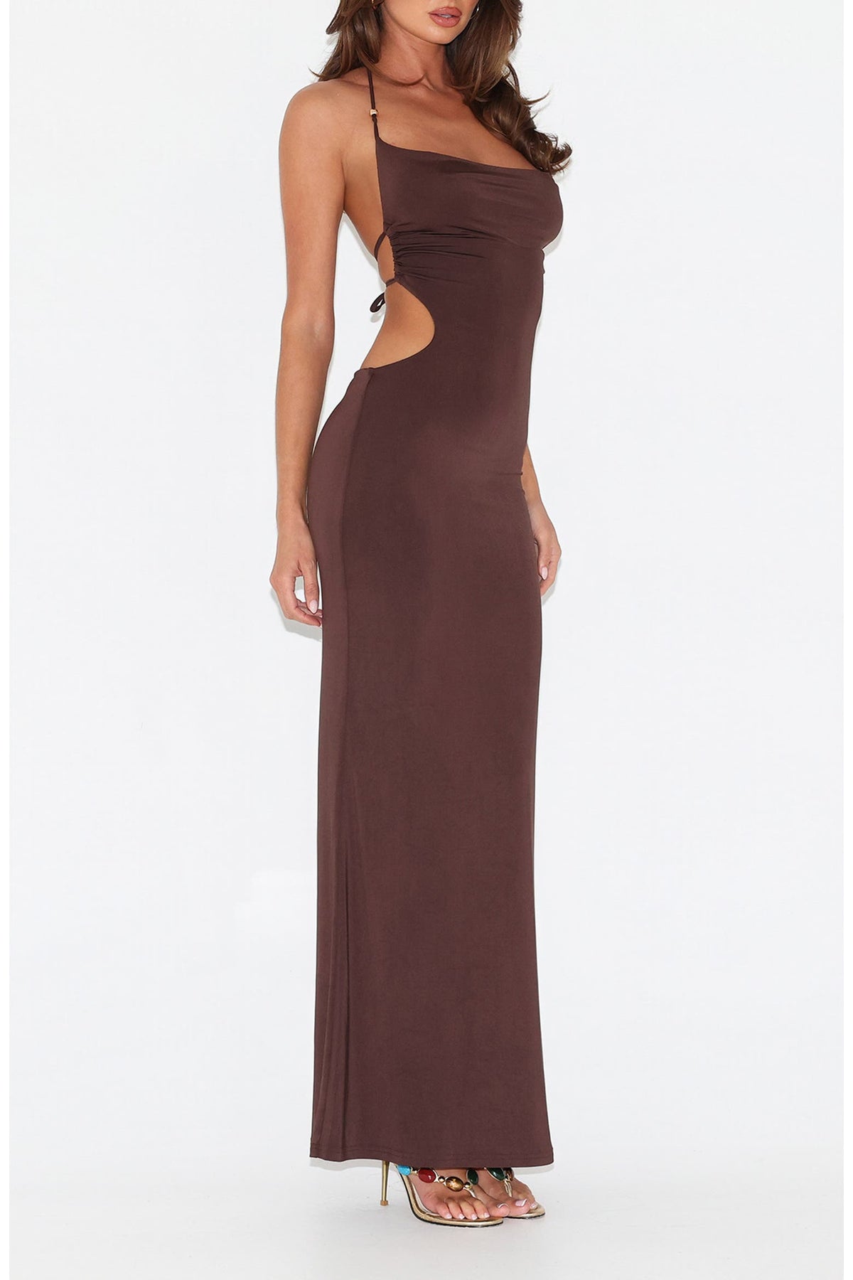 backless tied neck dress