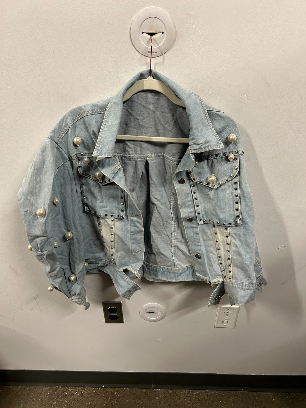 Pearl & Stud Embellished Denim Jacket-2