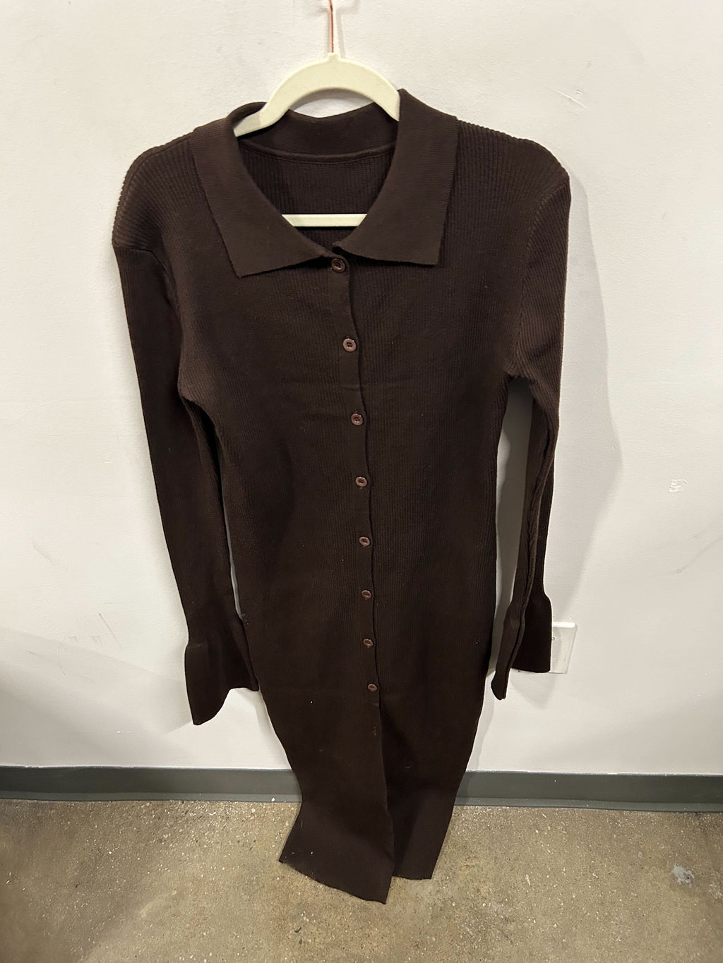 Espresso Rib-Knit Button-Front Dress-1