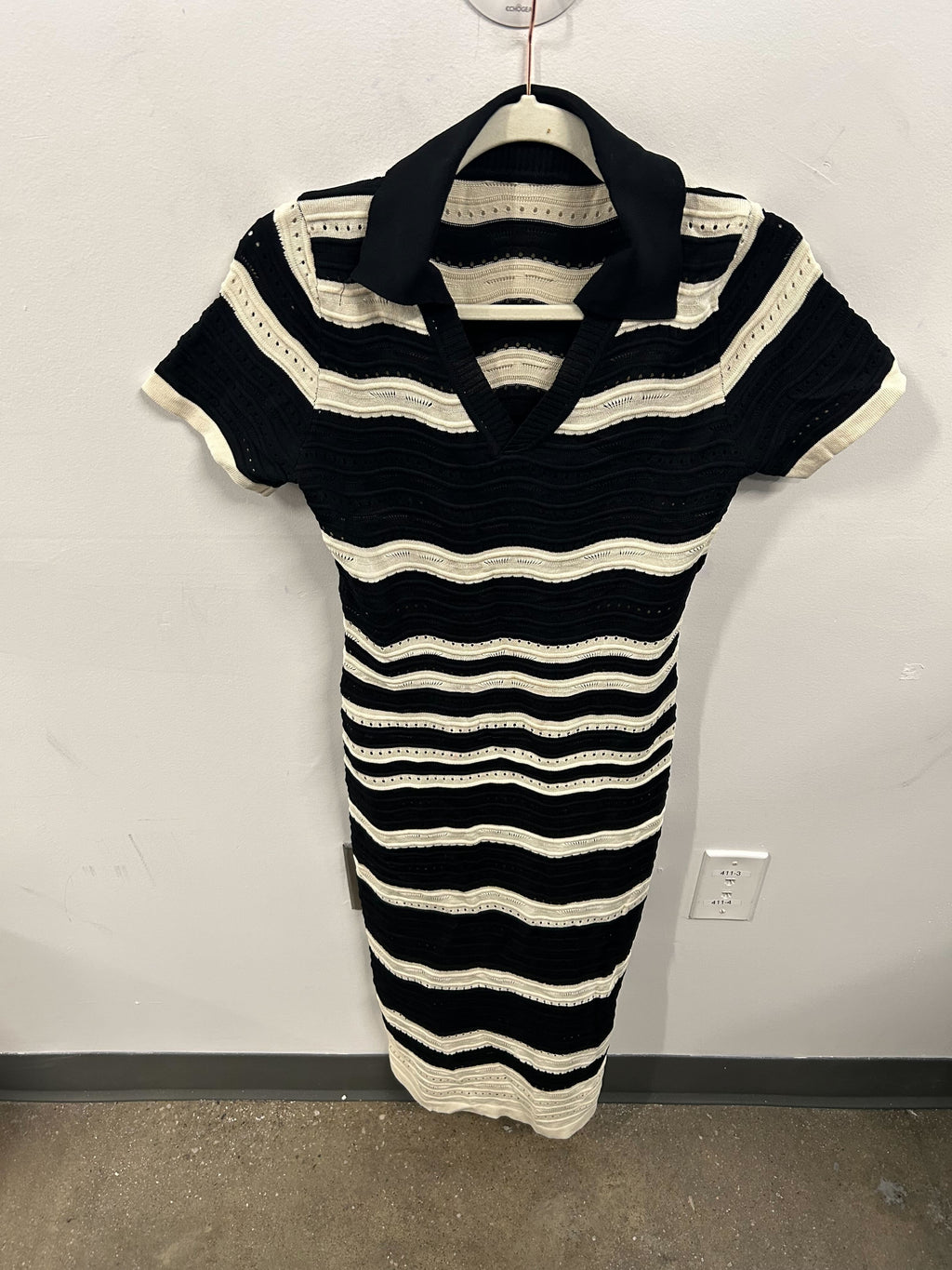 Onda Textured-Knit Striped Dress-1