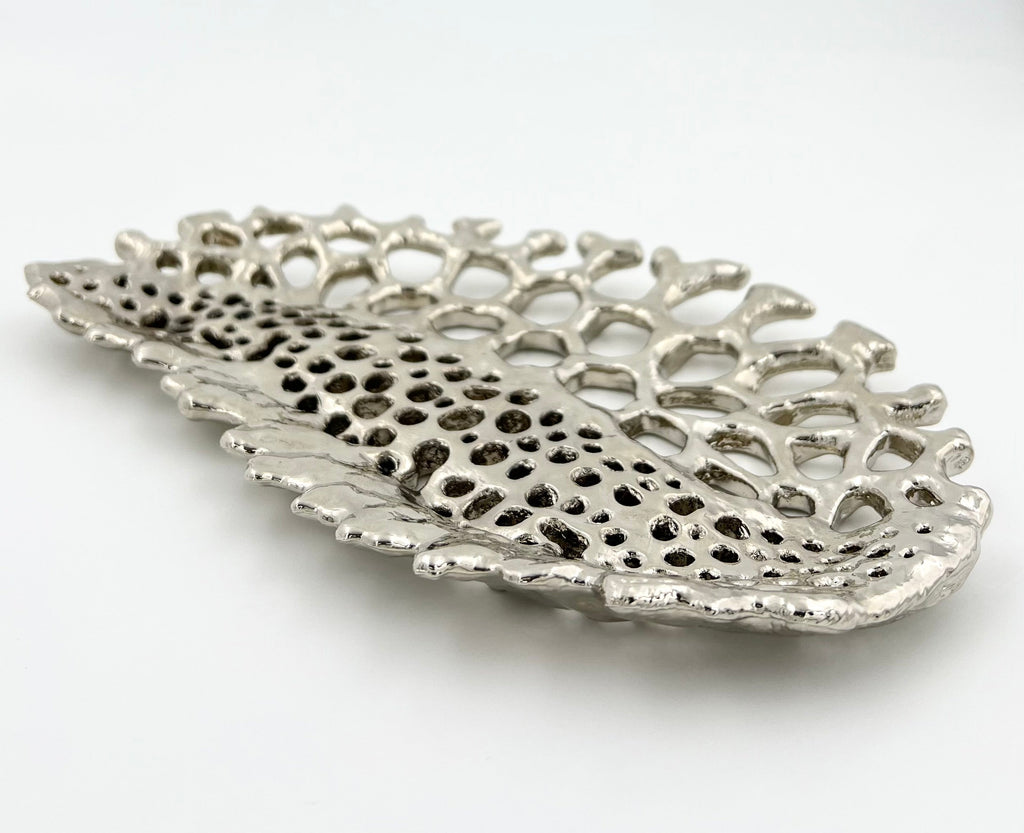 Fossil Inspired Decorative Tray – Electro-formed Sculptural Jewellery/Decor Dish | Gold or Silver Finish | Modern Coffee Table Accent