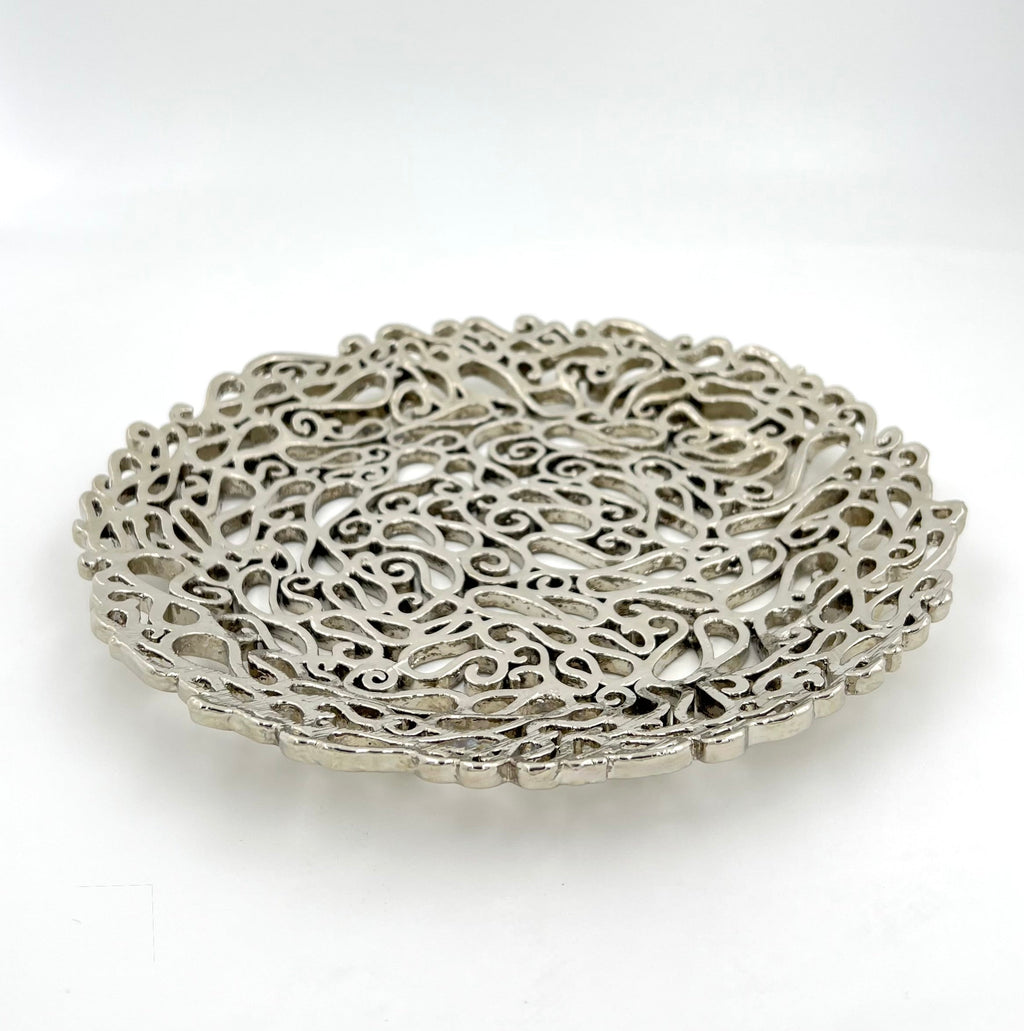 Lace Inspired Decorative Tray – Electro-formed Filigree Decor Dish, Fossil Style Art Tray in Gold or Silver Finish