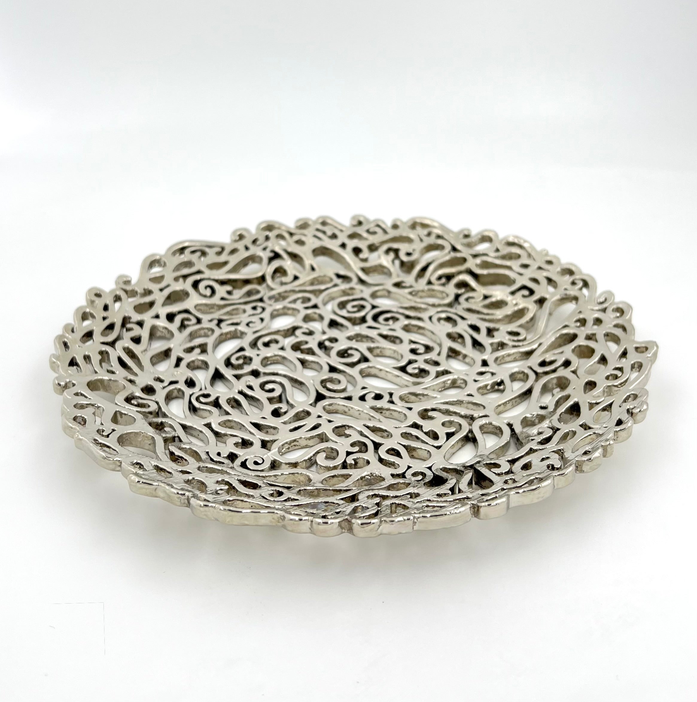 Lace Inspired Decorative Tray – Electro-formed Filigree Decor Dish, Fossil Style Art Tray in Gold or Silver Finish