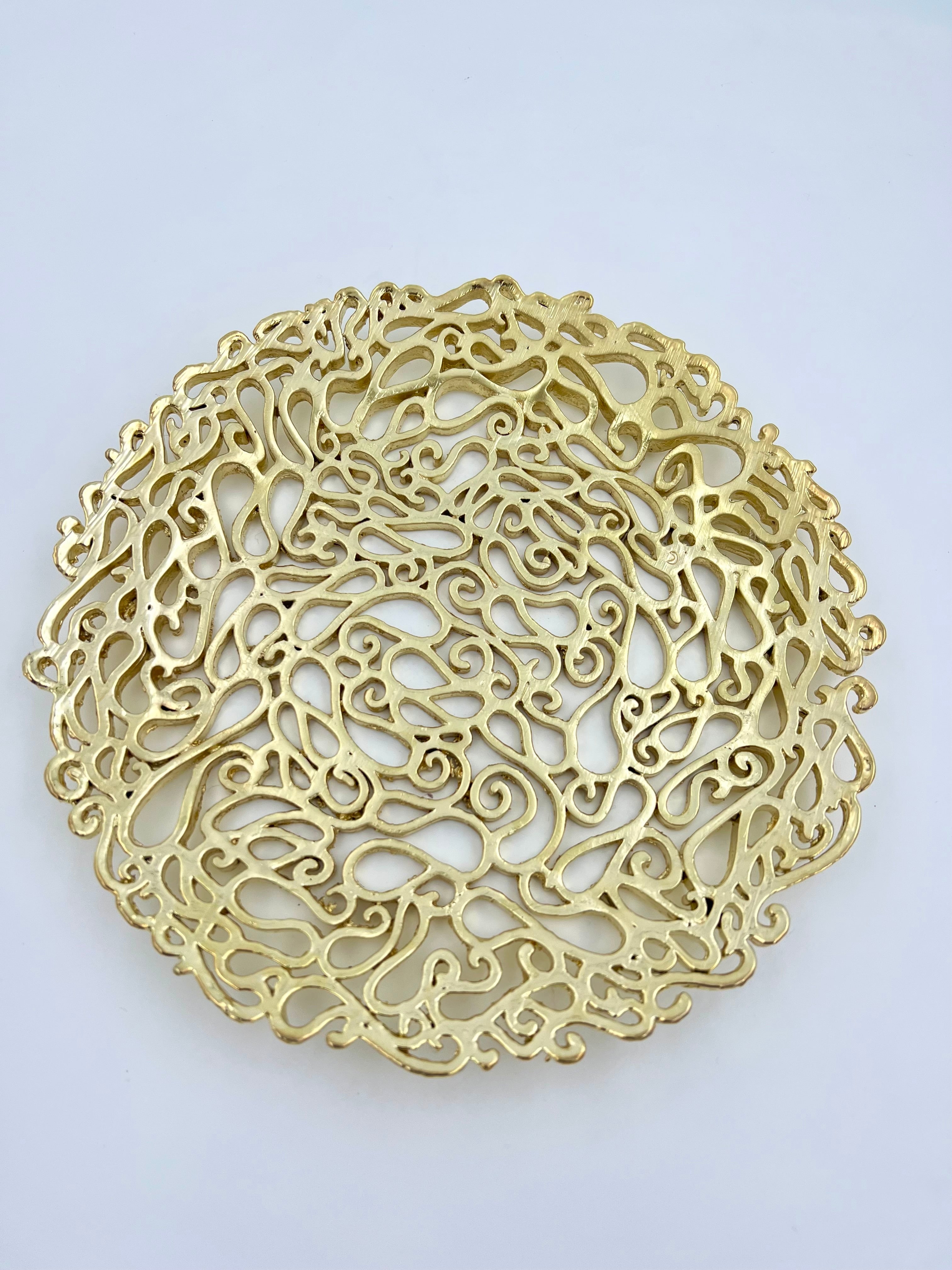 Lace Inspired Decorative Tray – Electro-formed Filigree Decor Dish, Fossil Style Art Tray in Gold or Silver Finish