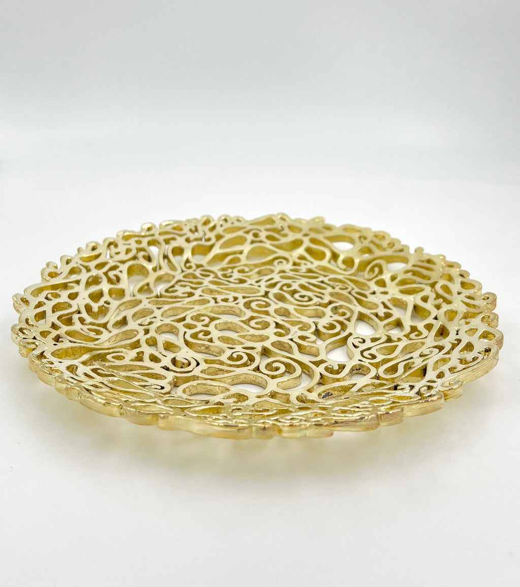Lace Inspired Decorative Tray – Electro-formed Filigree Decor Dish, Fossil Style Art Tray in Gold or Silver Finish