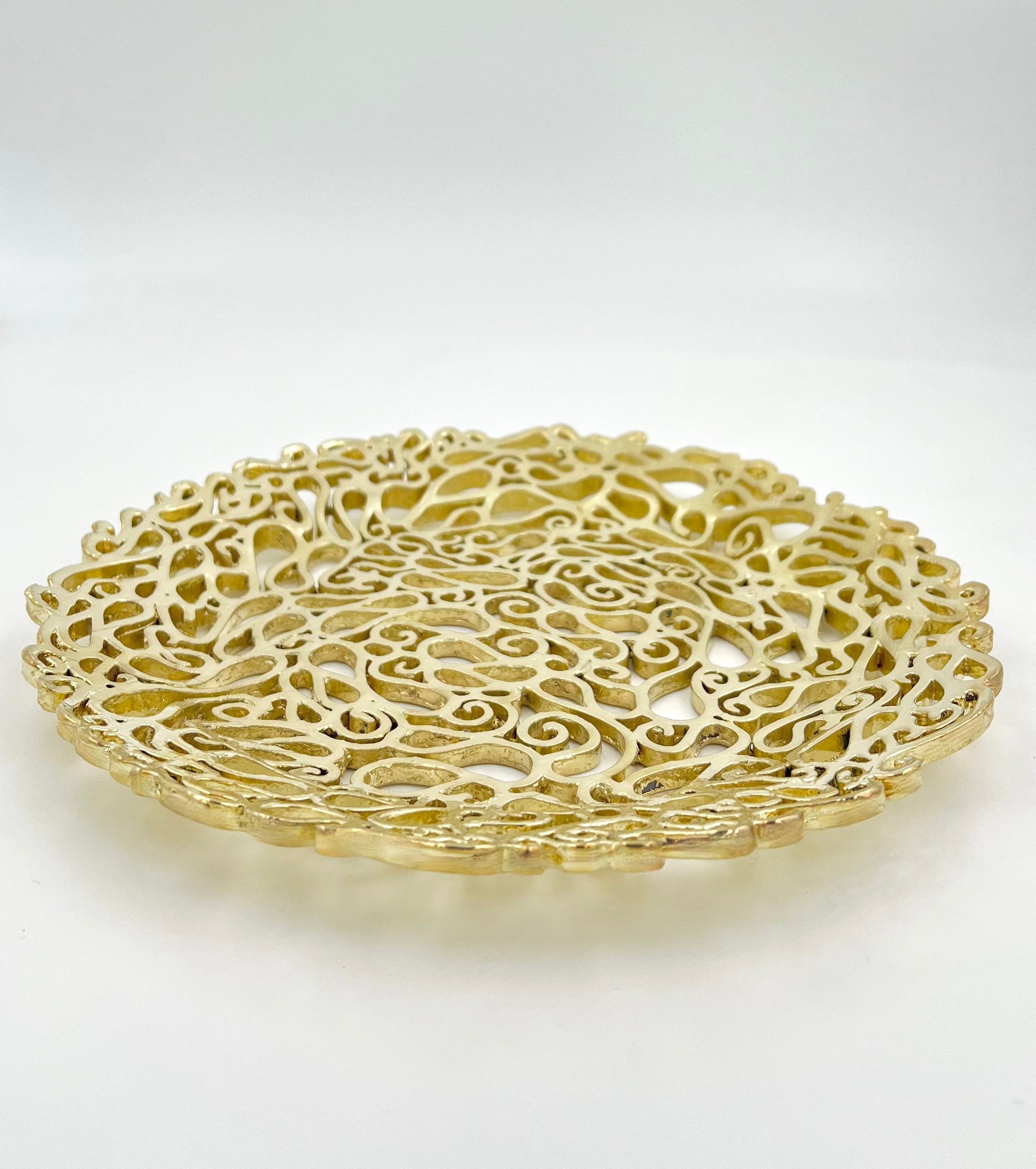 Lace Inspired Decorative Tray – Electro-formed Filigree Decor Dish, Fossil Style Art Tray in Gold or Silver Finish