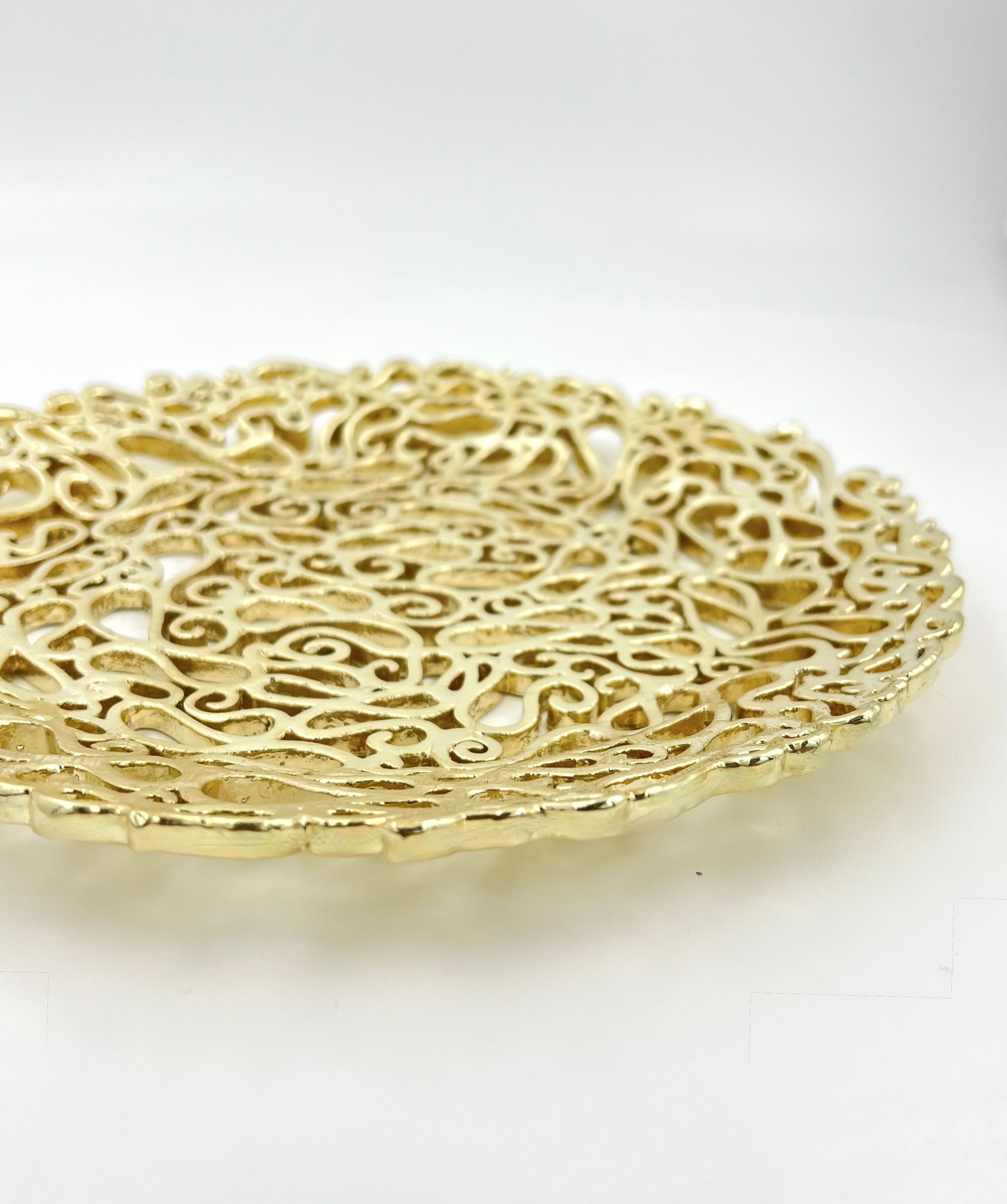 Lace Inspired Decorative Tray – Electro-formed Filigree Decor Dish, Fossil Style Art Tray in Gold or Silver Finish