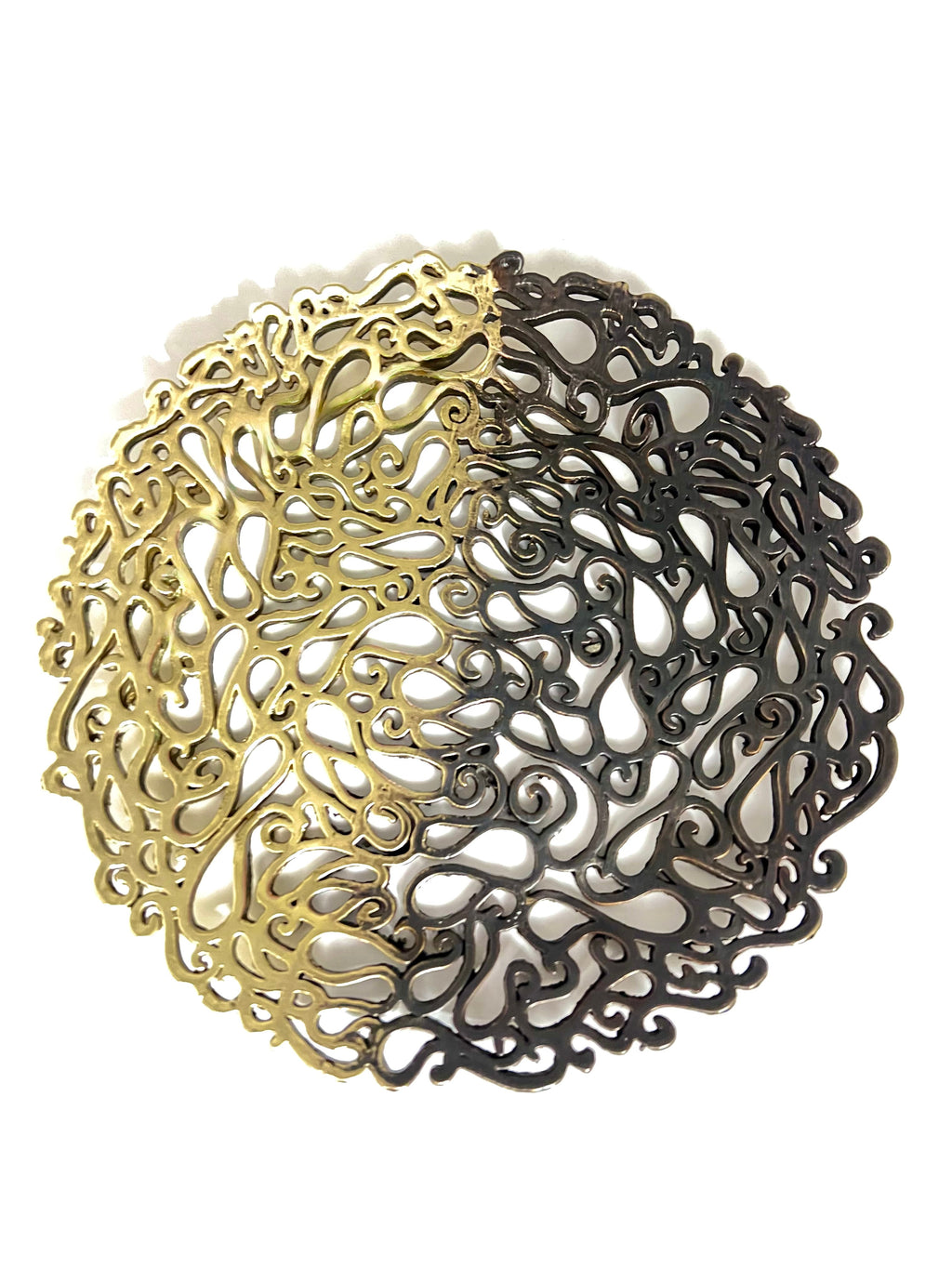 Lace Inspired Decorative Tray – Electro-formed Filigree Decor Dish, Fossil Style Art Tray in Gold and Antique Ombre Finish