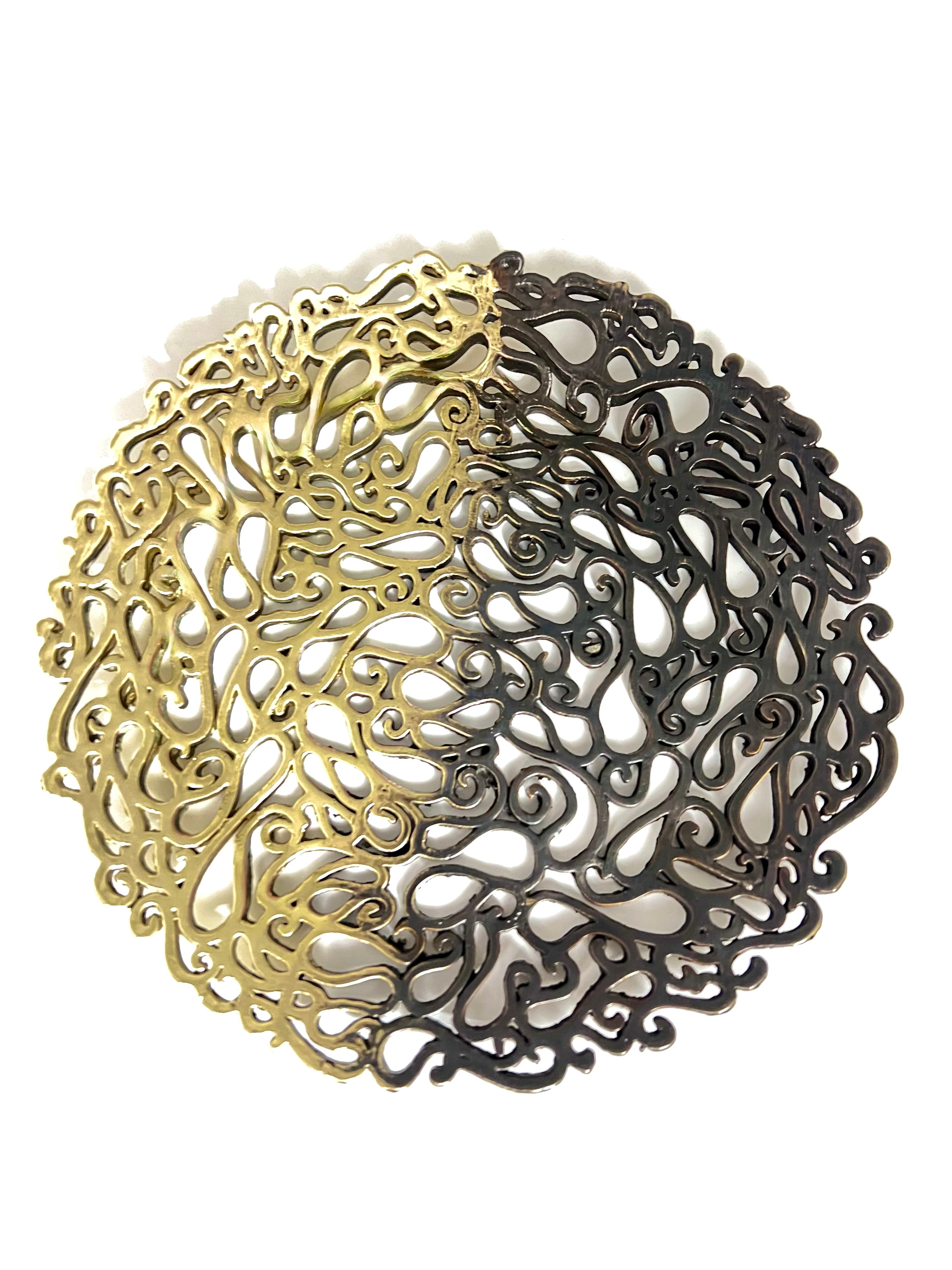 Lace Inspired Decorative Tray – Electro-formed Filigree Decor Dish, Fossil Style Art Tray in Gold and Antique Ombre Finish