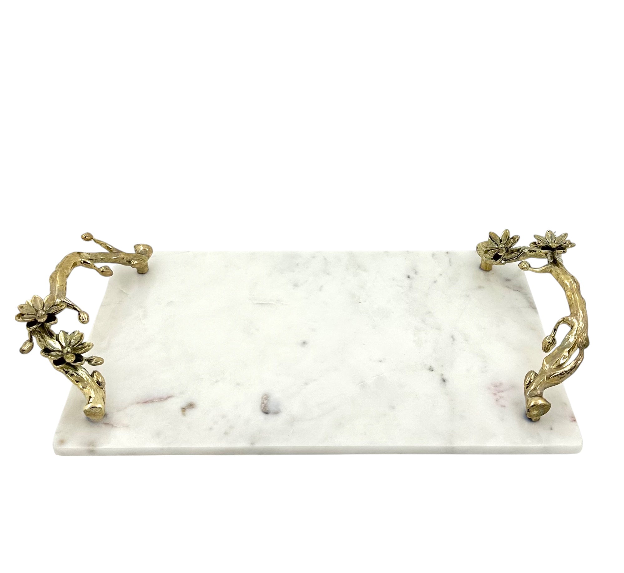 White Marble Tray with Gilded Floral Handles