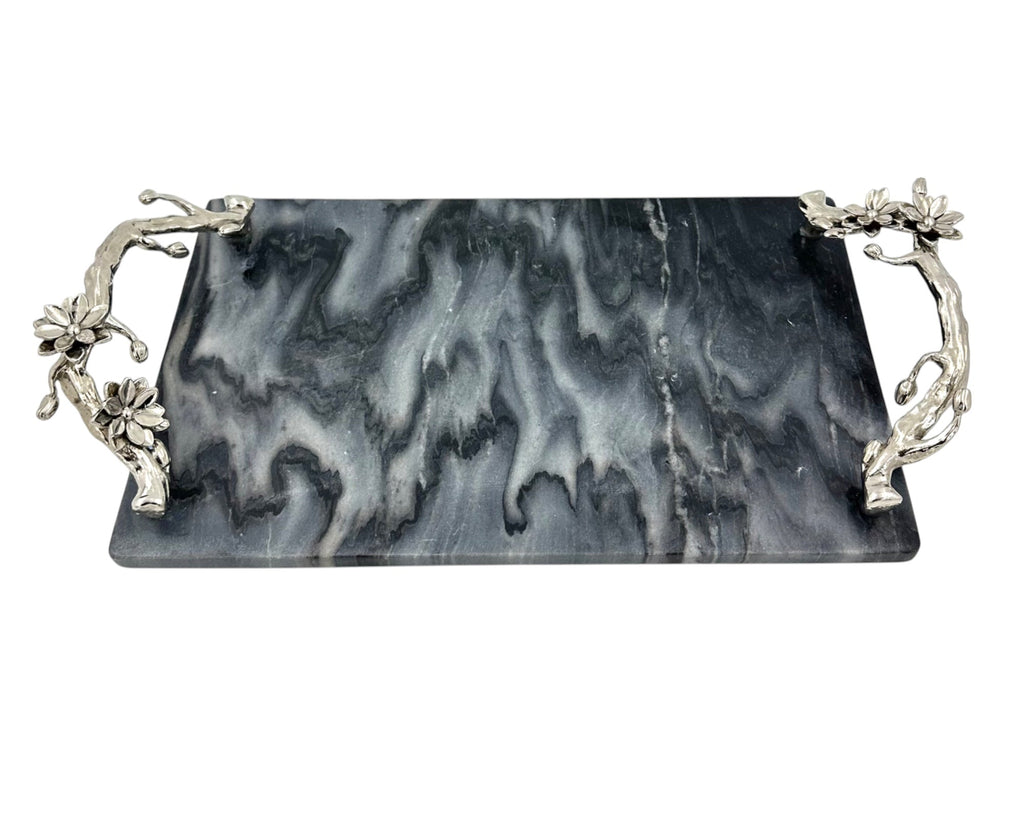 Black Marble Tray with Gilded Floral Handles